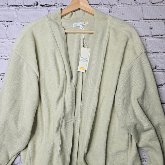 C&C California Alfalfa Green Soft Fuzzy Open Cardigan Sweater NWT Size Large - Picture 2 of 11